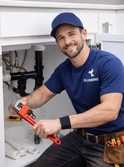 Plumber fixing pipes